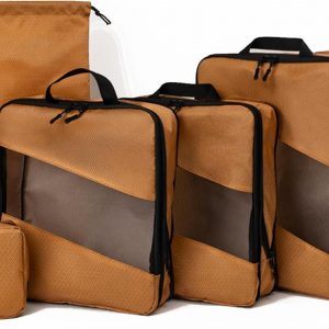 Compression Packing Cubes for Travel – 6-Pack Expandable Luggage Organizer Bags | Lightweight Storage Solution for Suitcase, Backpack & Carry-On | Travel Accessories for Men & Women (Brown & Camel)