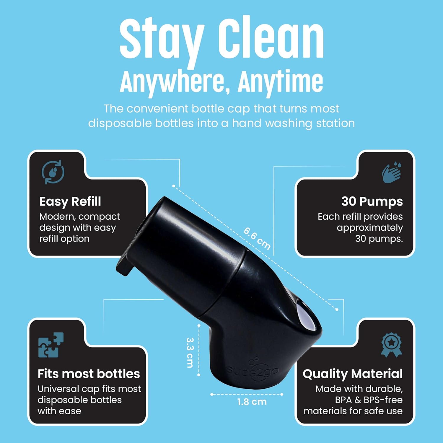 Suds2Go Portable Hand Washing Station Refillable Cap Universal Fit for Most Disposable Water Bottles with Foam Soap Reservoir, Hand Foam Soap Station for Travel, Camping, Outdoor Sink Solution - Image 5