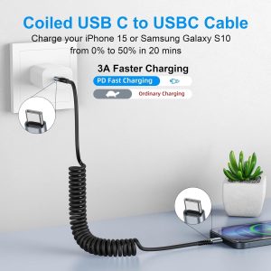 USB C to C Cable 3ft 2Pack Coiled USB C Charger Cable for Car Type C Fast Charging Cable for iPhone 17/16/15/Plus/Pro/Pro Max/Samsung Galaxy S23