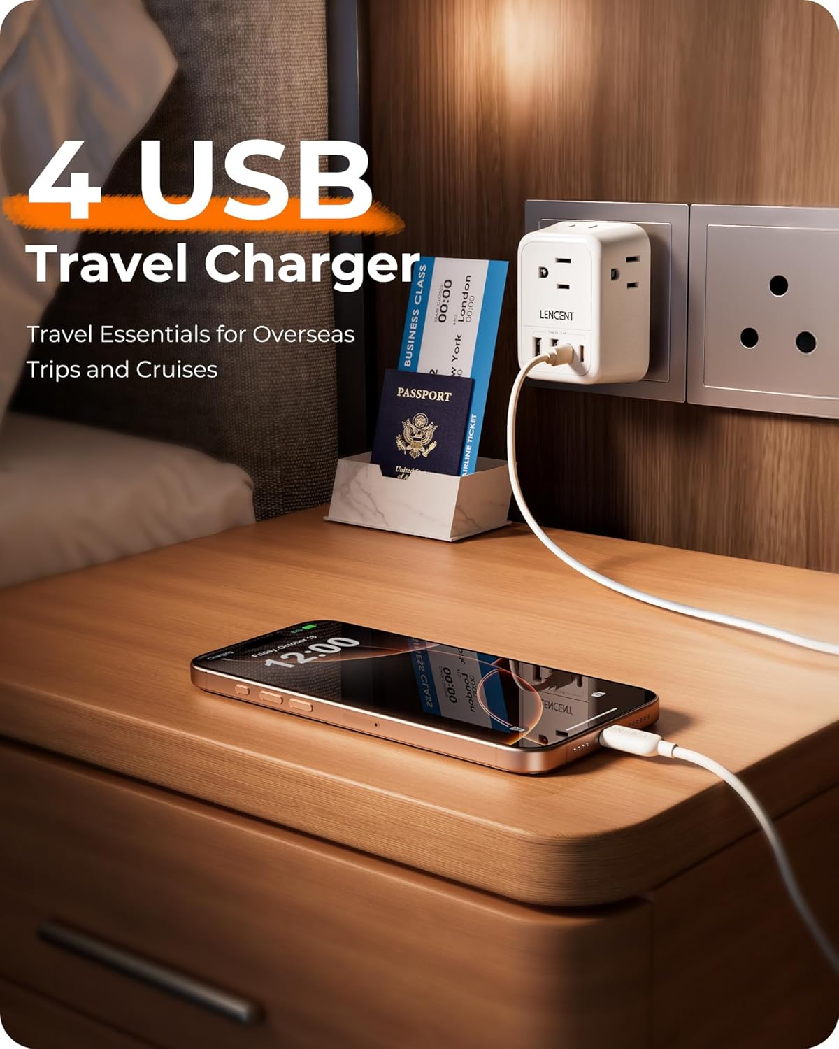 LENCENT Foldable India Travel Plug Adapter, US to India Power Plug Adapter with 4 Outlets, 4 USB Charger(2 USB C), Type D Adaptor for USA to India Bangladesh Maldives Nepal Pakistan, Safe Grounded - Image 4