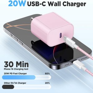 Hzevn 20W USB C Fast Charging for iPhone 17 Air/16/15 Pro Max,3Pack Colorful Mixed Charger Block with Braided Long USB C to C Cables (6/6/10ft) Compatible with iPhone16/15 Pro/15 Plus/iPad Pro