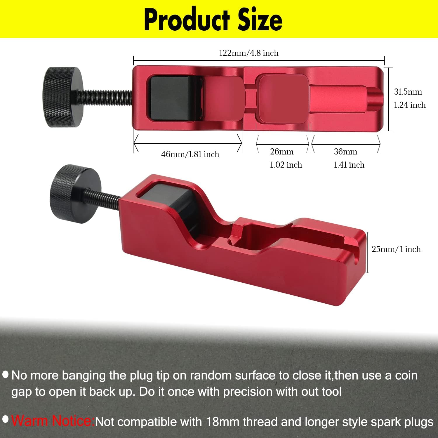 Bentolin Universal Spark Plug Gap Tool with Feeler Gauge Compatible with Most 10mm 12mm 14mm 16mm Spark Plugs (Red) - Image 5