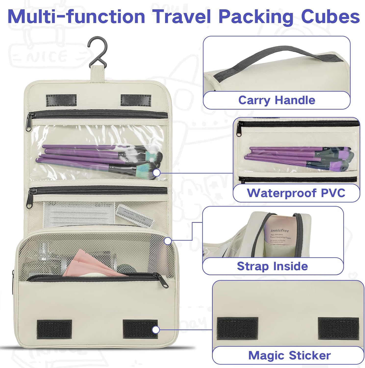Packing Cubes 8 Set Suitcase Packing Cubes Breathable Mesh Travel Cubes Organizer for Packing Lightweight Vacation Travel Essentials Accessories (Beige) - Image 3