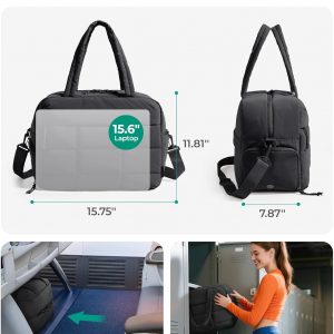 BAGSMART Gym Bag for Women, Carry on Travel Duffel Bag, Water-resistant Weekender with Shoe Compartment for Gym Travel Work, Black, Medium