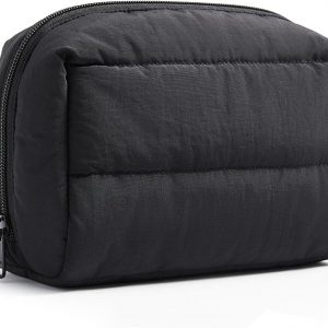 BAGSMART Travel Makeup Bag, Wide Opening Cosmetic Bag Compact & Spacious, Water-Resistant Travel Organizer Pouches for Women (Black)