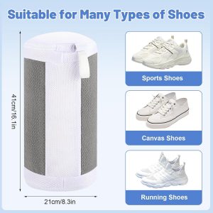 Shoe Washing Machine Bags, 2 PCS Shoe Bag for Washing Machine, 360° Wrap-Around Clean Laundry Bags Reusable Hidden Zipper Cleaning Bag for Tennis Shoes Sneaker Running Shoes, Grey