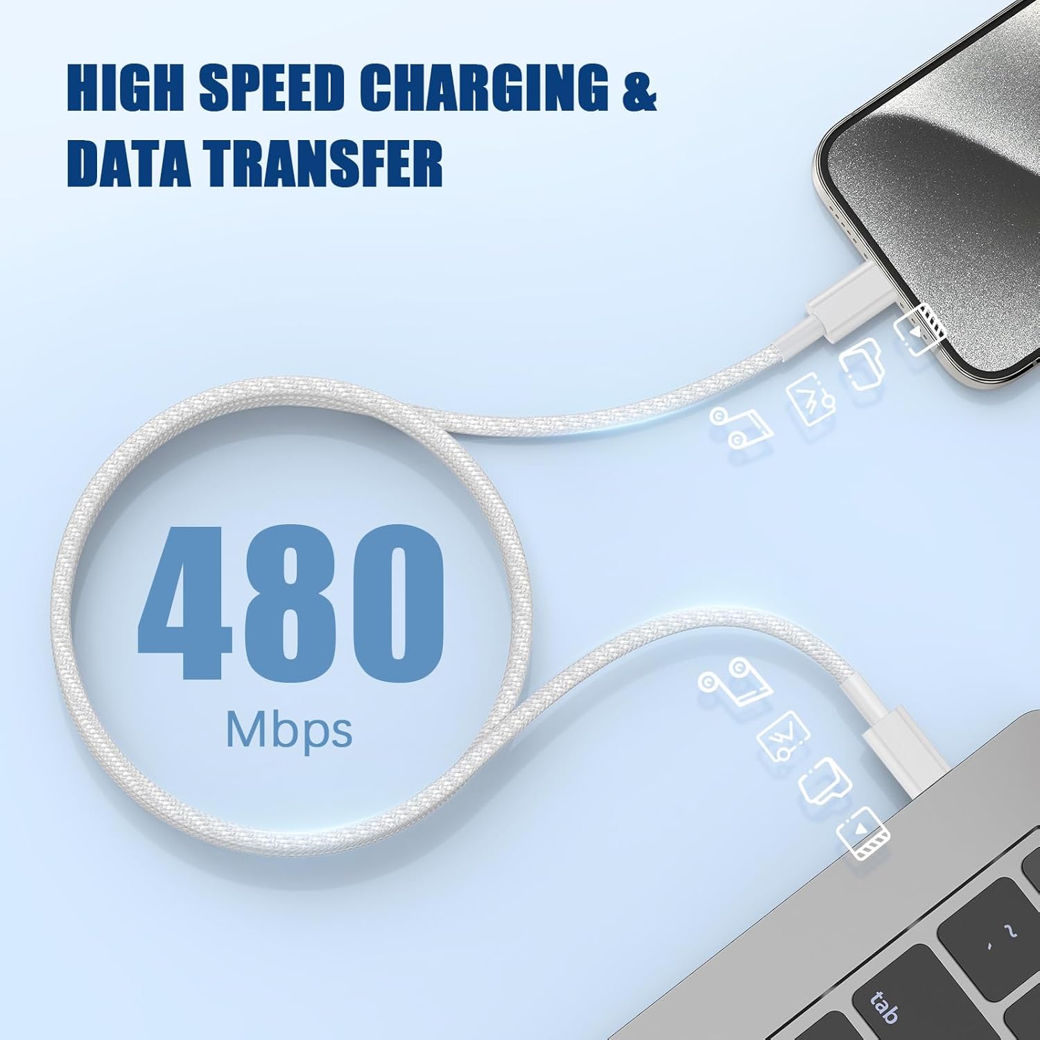 USB C to C Fast Charger Cable 10ft, 60W Long Fast Charge Type C to C Charging Cord Wire for Apple iPhone 17 Pro Max/17 Air/16 Pro Max/15 Plus,iPad Pro 12.9/11 inch/Mini/Air 5/4th,MacBook,Samsung-White - Image 4