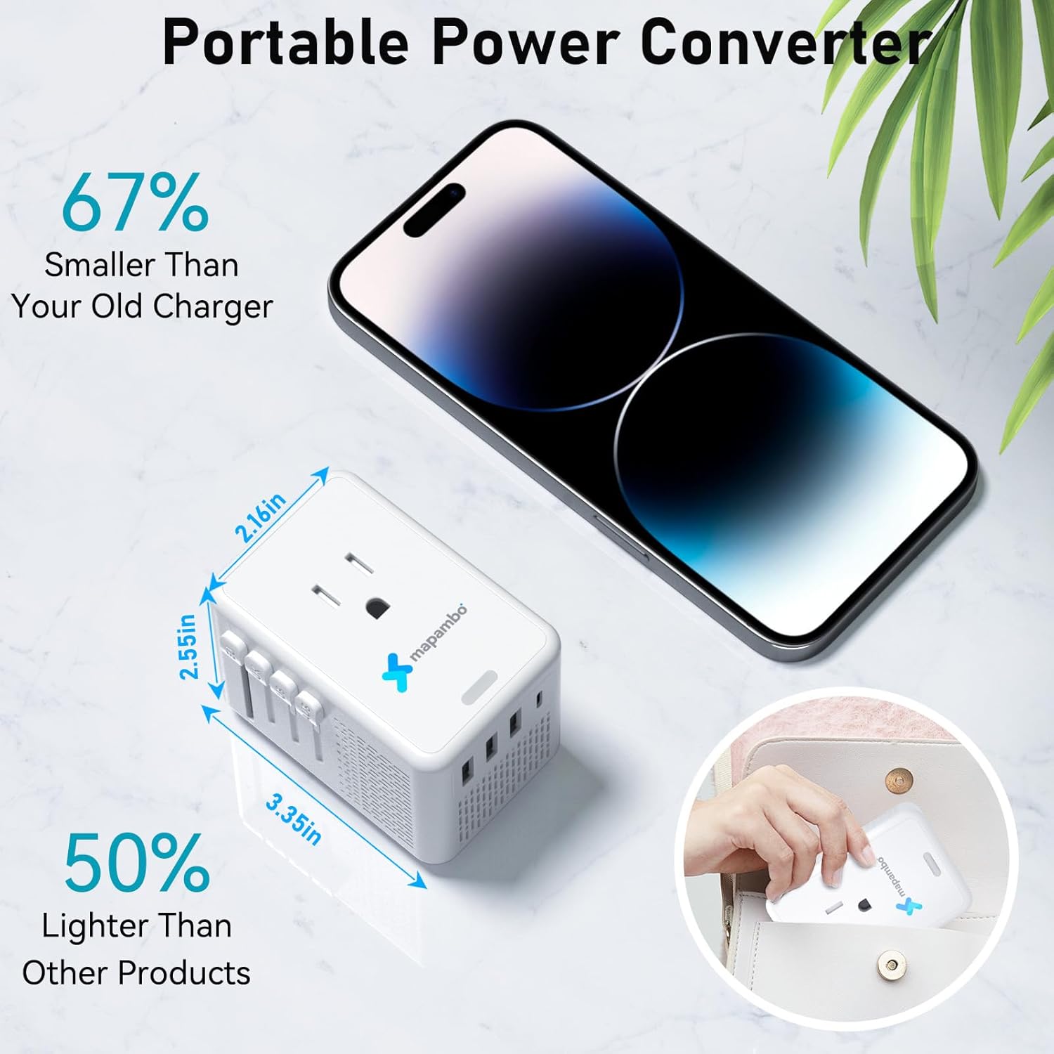 Upgraded Voltage Converter US to Europe for Hair Dryers 220V to 110V Converter with Fast Charging - Compact Travel Design with 3 USB-A + 1 USB-C Universal Travel Adapter for France Germany (White) - Image 5
