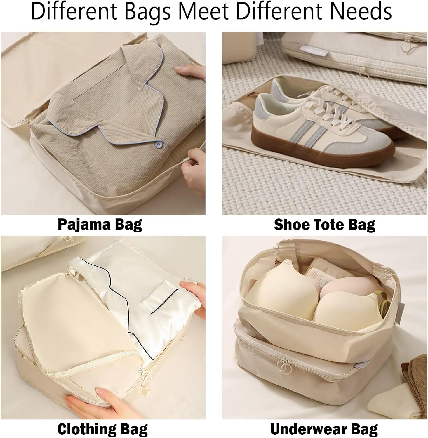 6-Pack Beige Compression Packing Cubes for Travel – Luggage Organizer Bags for Suitcases & Accessories - Image 5