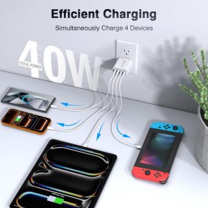 40W USB C Charger Cube, 2-Pack Wall Plug Fast Charging Block, 4-Port PD+QC Power Adapter Multiport Brick Type C Box for iPhone 17/16/15/14/13/12/11/Pro Max/XS/XR/8/7, Tablets, Cellphones