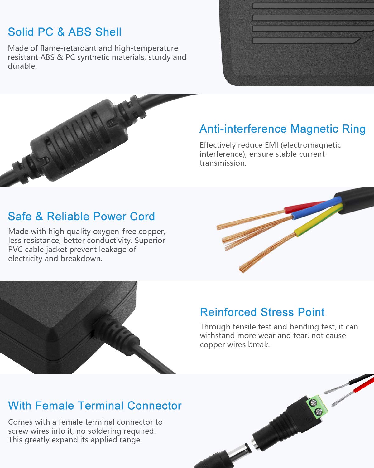 ALITOVE DC 12V 5A Power Supply Adapter Converter Transformer 60W AC 100-240V Input with 5.5x2.5mm DC Output Jack for 5050 3528 LED Strip Module Light - Image 5