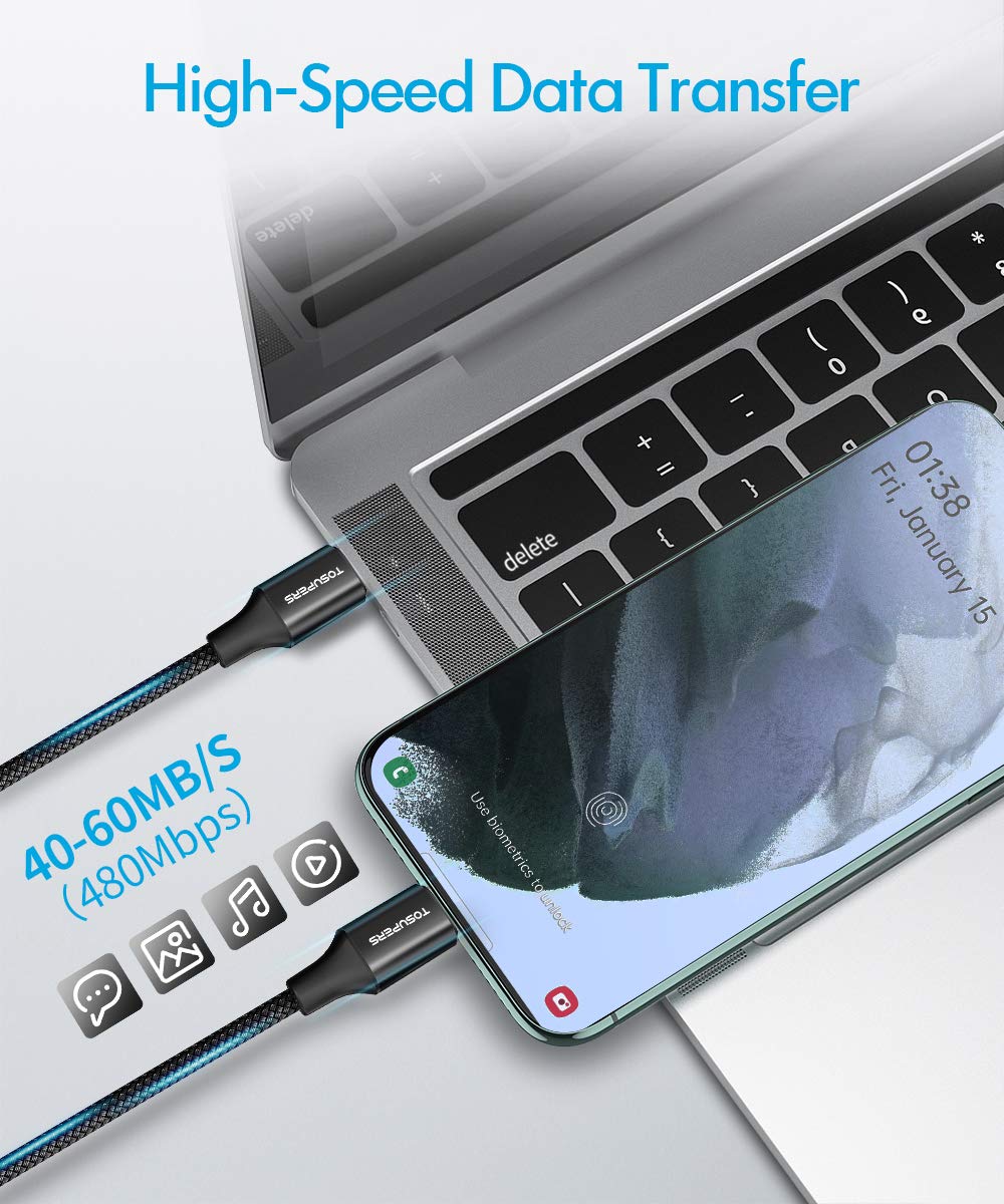 10ft 2 Pack Long USB C to USB C Cable Fast Charging 60W, PD Type C Charger Cord for Samsung Galaxy S25 S24 S23 S22 Ultra A16 Z Flip6 Fold6, iPhone 16 15 Pro, MacBook/iPad - Image 6