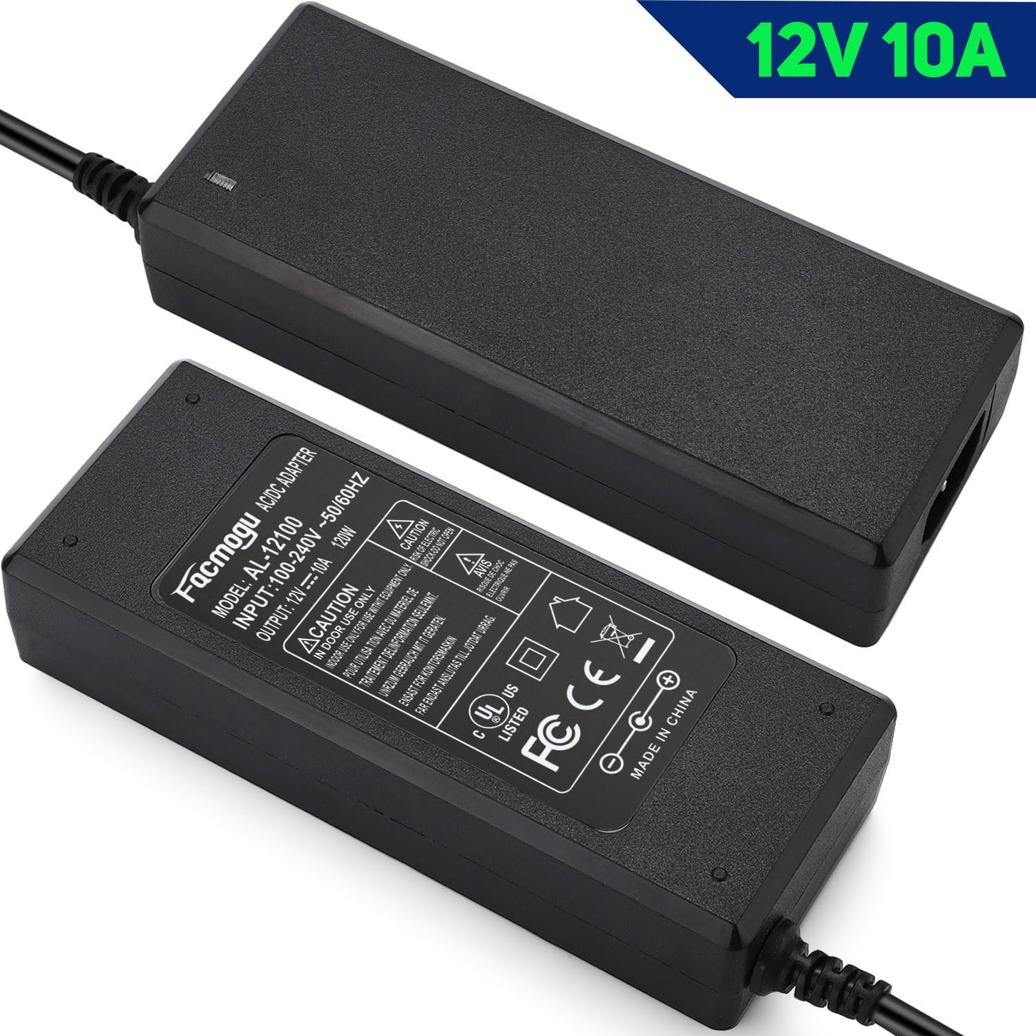 Facmogu 12V 10A Power Supply AC to DC Adapter, AC to DC Converter 100V-240V to 12V 10A 120W, 12 Volts 10 Amps Power Transformer 5.5x2.5mm & 5.5x2.1mm Tip, Desktop Regulated Power Adapter - Image 3