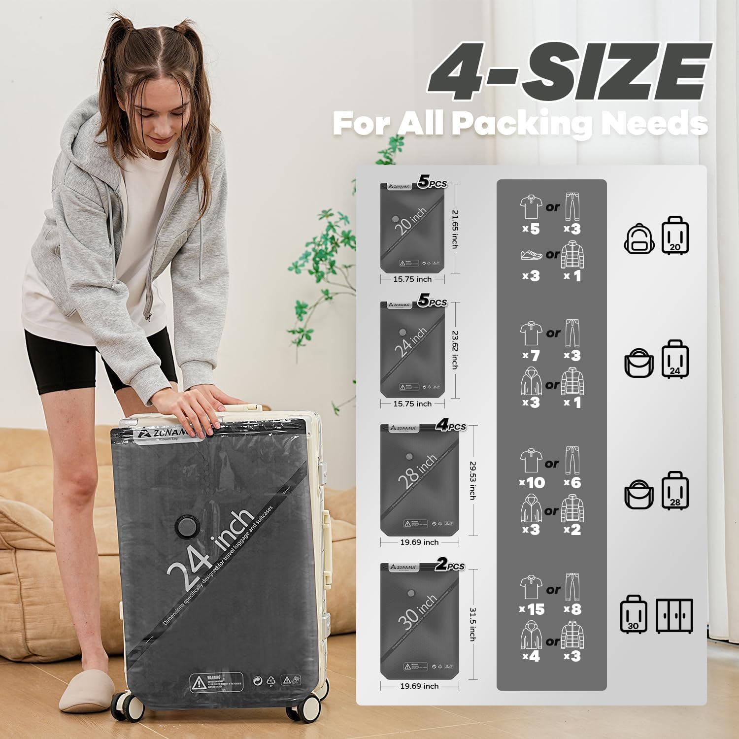 Vacuum Storage Bags for Travel with Wireless Rechargeable Air Pump, 16 Pack Travel Essentials Space Saver Compression Bag for Luggage, Suitcase, Backpack, Vacuum Seal Bags for Home Storage Clothing - Image 2