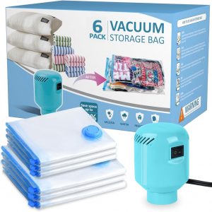 Morecoo Vacuum Seal Bags for Clothing, 6 Pack Vacuum Storage Bags (3 Jumbo/3 Large) with Electric Pump, Packing Cubes Compression Space Saver for Comforters, Blankets – Ideal for Travel