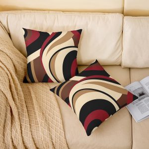 Red Brown Spiral Throw Pillow Covers Modern Simple Abstract Stripes Swirls Pillow Cases for Kids Teens Adults Simple Geometric Circles Decor Cushion Covers for Couch Office 20×20 Inch Set of 2