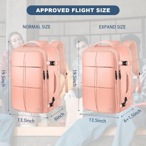 Travel Backpack, 55L Carry On Backpack for Men Women Flight Approved, Expandable Large Luggage Bag Daypack Water Resistant Overnight Business Weekender Bag, Fits 18.4 Inch Laptops, Pink