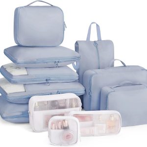 Compression Packing Cubes – 11 Set Suitcase Organizers, Expandable Luggage Bags with Blue Travel Essentials