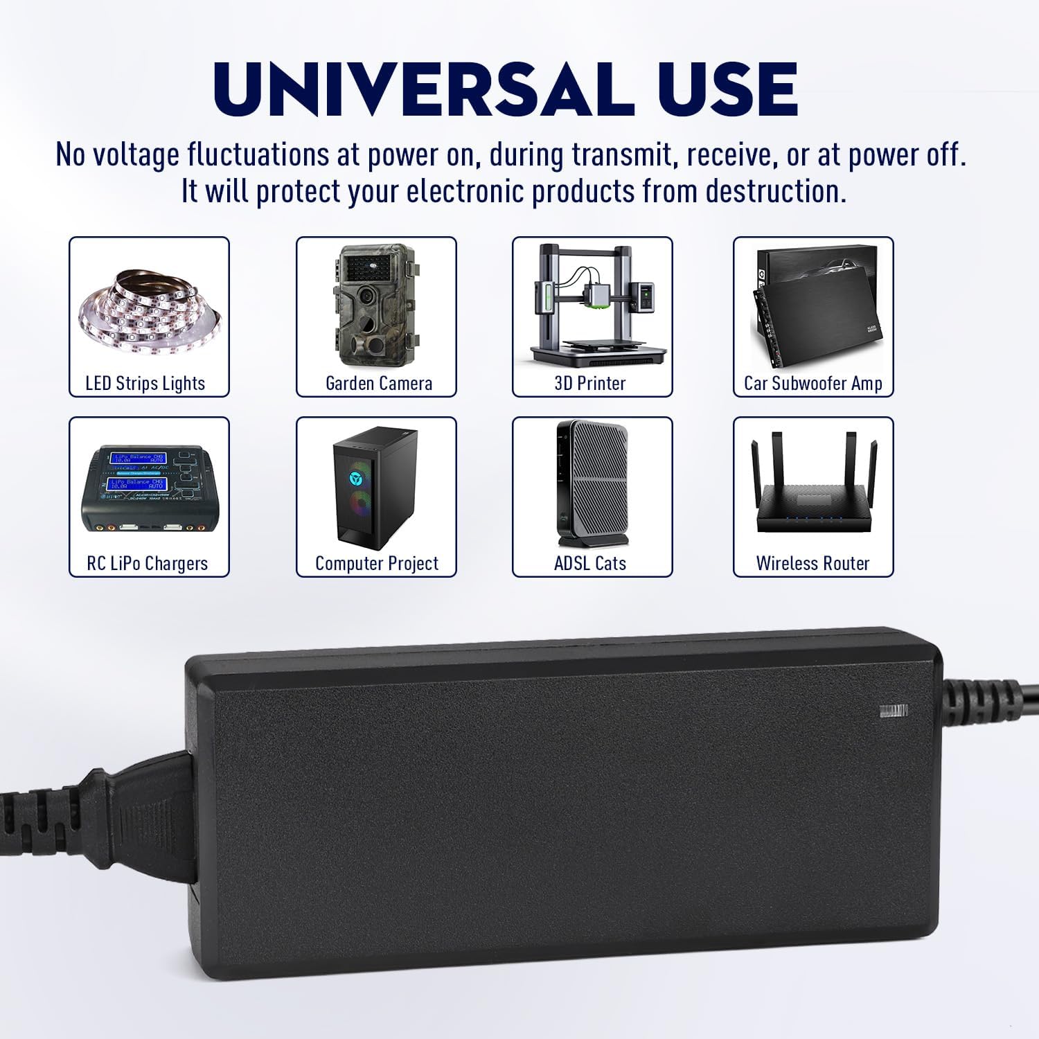 Facmogu 12V 10A Power Supply AC to DC Adapter, AC to DC Converter 100V-240V to 12V 10A 120W, 12 Volts 10 Amps Power Transformer 5.5x2.5mm & 5.5x2.1mm Tip, Desktop Regulated Power Adapter - Image 6