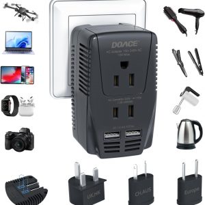 Upgraded 2000W Voltage Converter US to Europe -220V to 110V Converter for European Travel for Hair Dryer Straightener, 2300W Travel Power Adapter with PD Charger for Tablet Camera Cell Phone