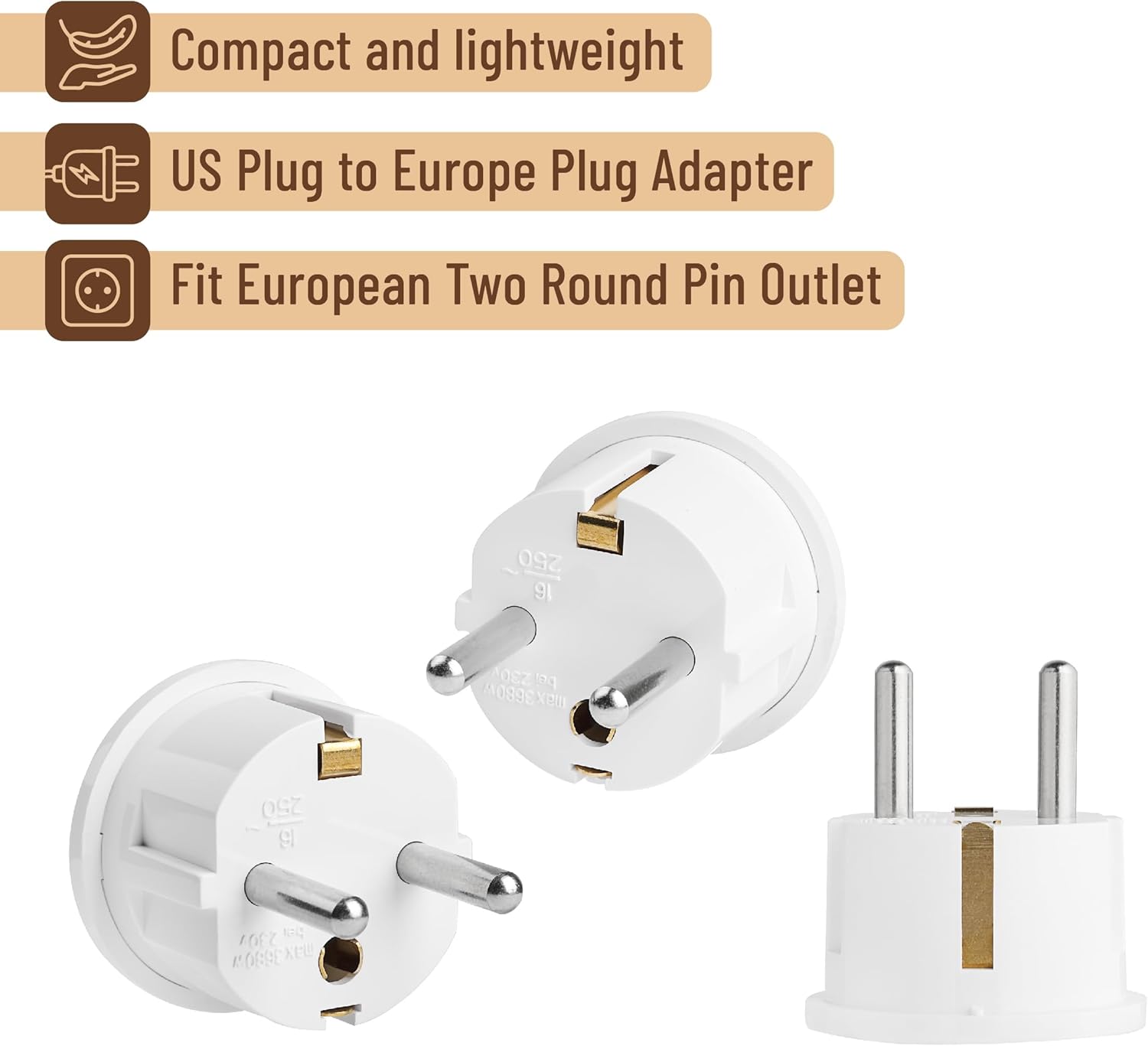 Bates- European Travel Plug Adapter, 12 Pack, European Plug Adapter, US to Europe Plug Adapter, Adapter for Europe Plug, US to EU Plug Adapter, Travel Adapter Europe, Plug Adapter Europe - Image 4