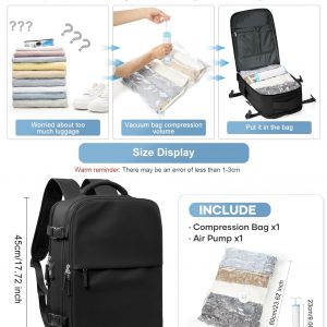 winspansy Large Travel Backpack with Storage Vacuum Compression Seal Bags and Pump for Women Men Clothing Personal Item Work Carry on Business Vacpack College Laptop Backpack Black