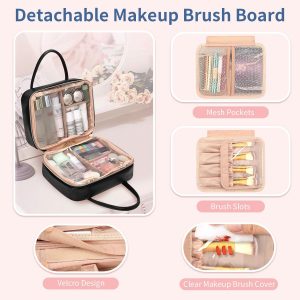 Travel Makeup Bag, Large Capacity Cosmetic Bag, Portable Make Up Bag Organizer for Women, Waterproof Cosmetic Travel Bag with Dividers and Brush Compartment for Cosmetics & Toiletries