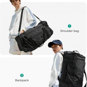 BAGSAMRT 60L Foldable Duffle Bag for Travel, Large Travel Duffel Bag for Men, 4 in 1 Travel Backpack, Carry on Weekender Bag, Black