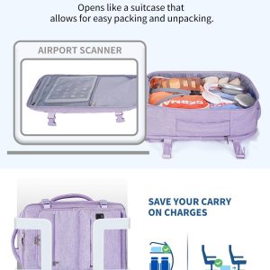 WANDF Travel Backpack For Spirit Airlines Personal Item Bag 18x14x8 with Wet Pocket, 17 Inch Laptop Backpack for Men Women（Purple）