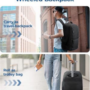 BAGSMART Rolling Travel Backpack, Water-Resistant Travel Laptop Backpacks with Wheels for Adults, 17 Inch Large Roller College Backpack Luggage Carry on with 2 Packing Cubes, Black