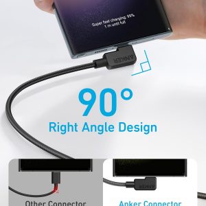 Anker USB C to USB C Right Angle Cable, 240W 90 Degree Type-C Braided Charging Cord for iPhone 17 Series and More (2Pack 6FT Black)