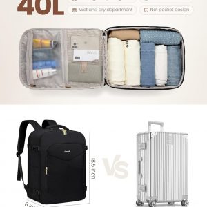 LOVEVOOK 40L Travel Backpack for Women&Men,TSA Carry on Backpack for Airplanes with 3 Packing Cubes,Personal Item Bag Fit 17″ Laptop, Waterproof Essentials Airline Approved Luggage