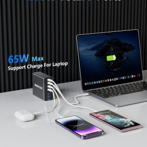 Aluminum Alloy 260W USB C Charger GaN Fast USB C Charging Station 7 Ports 65W Laptop Charger for MacBook Pro/Air/iPad Pro/iPhone (Gray)