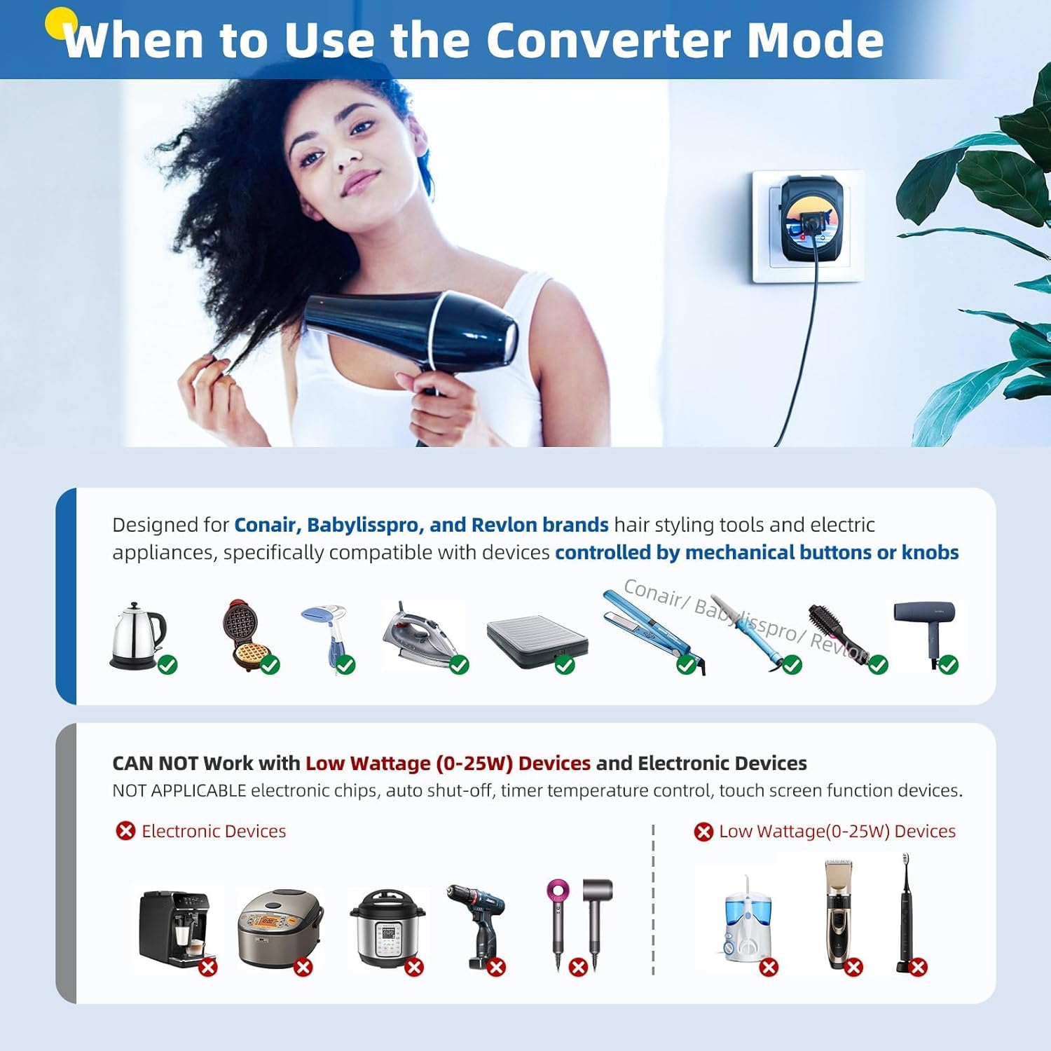 FUNPRO Travel Voltage Converter, 2000W Step Down 220v to 110v Power Converter for Hair Dryer, Power Converter for Hair Dryer/straighteners, 2 USB Ports & 4 Adapter Plugs for EU Over 210 Countries - Image 3