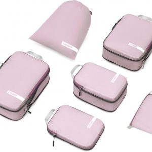 Cipway Compression Packing Cubes for Travel Ultralight Expandable Packing Organizers with Laundry & Toiletry Bag for Carry on Luggage (Mauve Pink 6 Set)