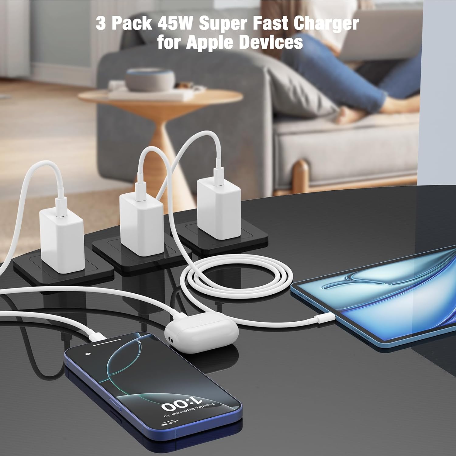 45W iPhone 17 16 Pro Max Charger Fast Charging,3Pack USB C Fast Charger Block with Long 10/10/6FT C to C Cable for Apple 17 Pro Max/16 Pro/15/iPad 13th,PD Quick Adapter 3.2 for iPhone 17 16 - Image 5
