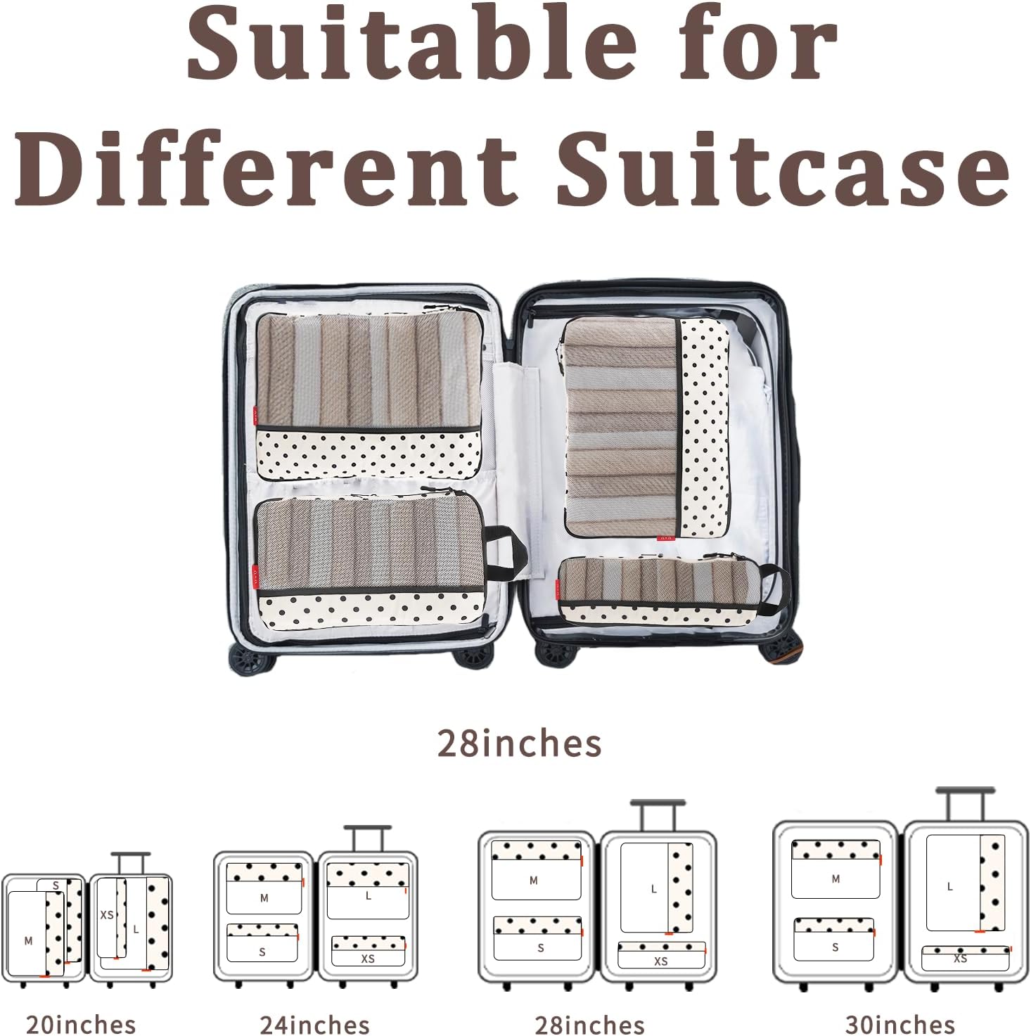 U+U 4 Set Compression Packing Cubes - Ultralight Travel Organizers, Space-Saving Suitcase Organizer, Expandable Packing Cubes for Travel, Business Trip and Family Vacation (Polka Dot) - Image 7