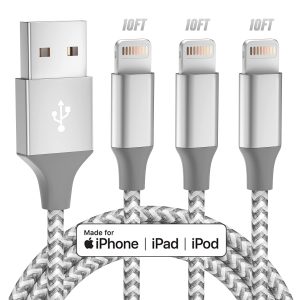 iPhone Charger 3pack 10FT Apple MFi Certified Long Lightning Cable Fast Charging High Speed Data Sync USB Cable Compatible iPhone 14/13/12/11 Pro Max/XS MAX/XR/XS/X/8/7/Plus/6S (Grey White)