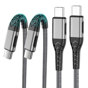 Durcord 2Pack 10ft USB C Charger Cable – 100W Fast Charging for Android/Phone/Pad, Type C to Type C Compatible with iPhone 17/16/15 Pro Plus Max Silver