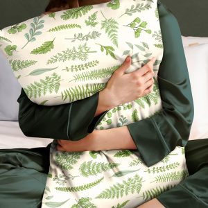 Miss Adola 2 Pack Silk Pillowcase – 20×30 Inch Queen Size Silk Pillow Case with Hidden Zipper for Women Lady Smooth Soft Breathable Cute Design Pillowcase for Hair and Skin, Green Leaf