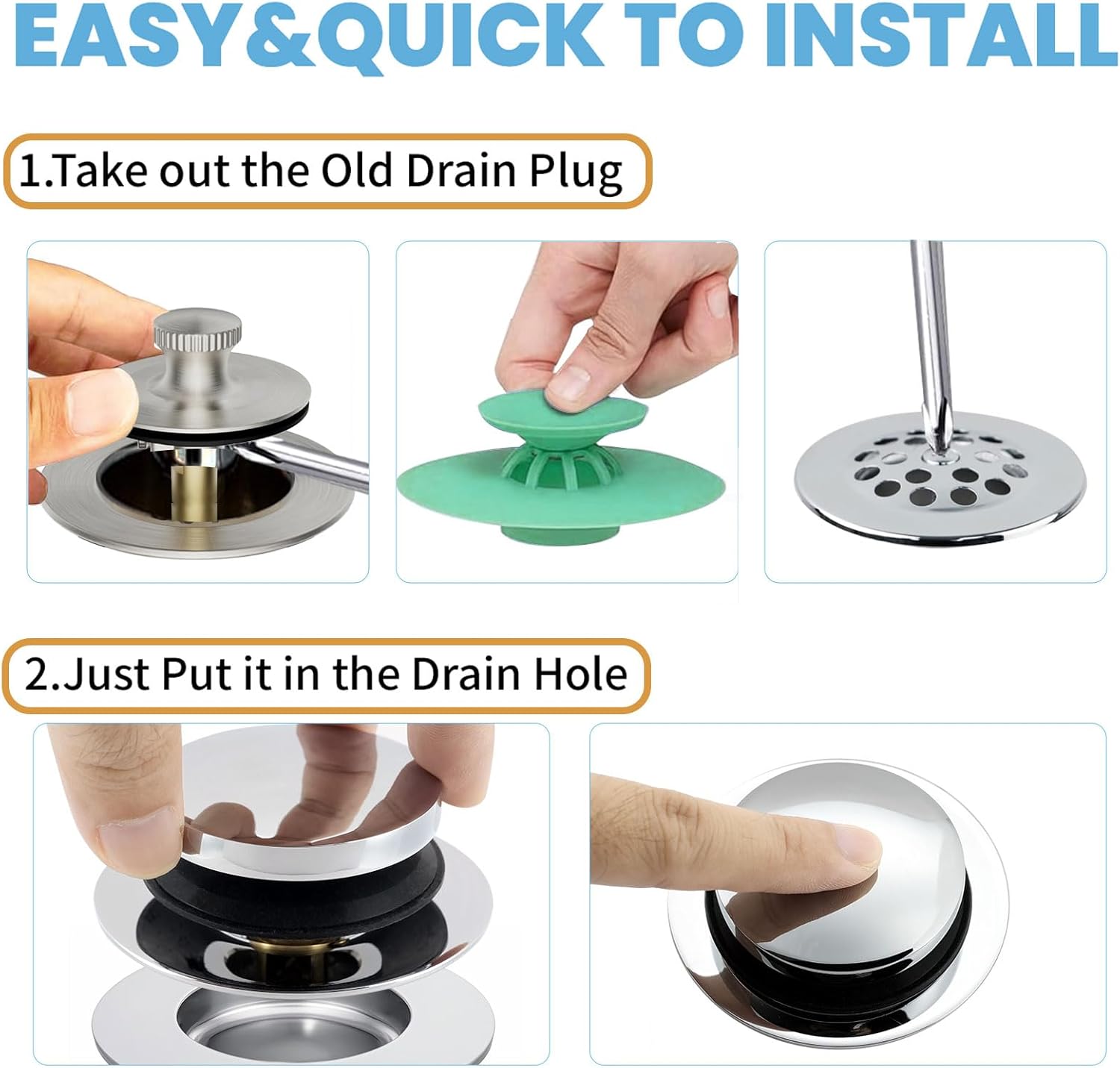 Universal Bathtub Drain Stopper,Bathroom Tub Drain Plug Pop Up,Replaces Bath Tuh Lift and Turn, Tip-Toe and Trip Lever, Solid Brass, Suitable for 1 3/8" and 1 1/2" Bath drains - Image 3