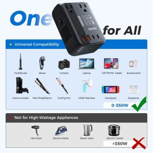 DOACE 350W Voltage Converter US to Europe – 220V to 110V Converter for European Travel, Power Converter Adapter Combo with PD Chargers for Hair Straightener Shaver Toothbrush CPAP Laptop Camera Phone