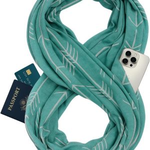 Pop Fashion Infinity Scarf for Women – Lightweight Travel Scarf with Hidden Zipper Pocket – Arrow Pattern