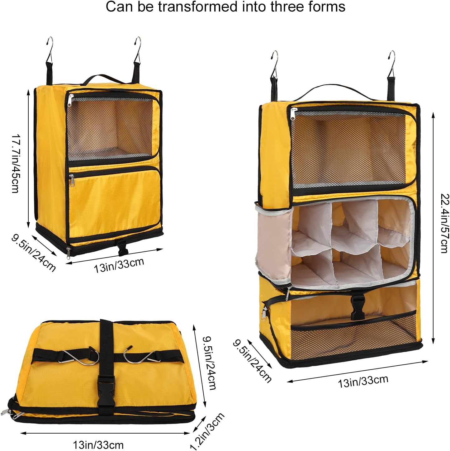 TABITORA Travel Portable Hanging Shelves Closet Organizer Packing Luggage Storage with Multifunctional and Foldable Invisible Compartment,Lightweight, for Suitcase, RV,Closet…Yellow,XL - Image 3