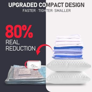 VMstr 12 Pack Vacuum Seal Bags for Clothing Travel, Carry-on Size for Luggage Compression Packing, Space Saver Bags with High Pressure Electric Pump (DC Power)