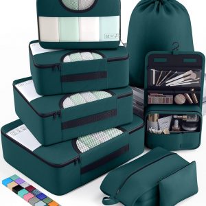 Veken 8 Set Packing Cubes for Travel Essentials, Suitcase Organizer Bags in 4 Sizes, Carry-On Luggage Accessories with Large Laundry & Hanging Toiletry Bag, Must-Have for Airplane, Road Trip & Camping