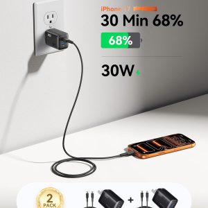 INIU for iPhone 17 Charger, 30W 2-Pack Type C Charger Fast Charging, Foldable USB C Charging Block with Cable for iPhone 17 16 Pro Max, MacBook Air 13 M4, Samsung S25, Photographers, Outdoor, Travel