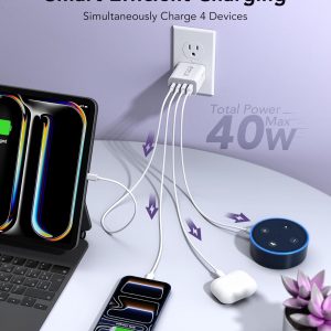 40W USB C Charger Block, 2-Pack 4-Port Type C Fast Charging Brick Dual PD&QC Wall Plug Adapter Compatible for iPhone13/14/15/16/17 Pro/Pro Max/iPad, Airpods, iwatch, Samsung Galaxy