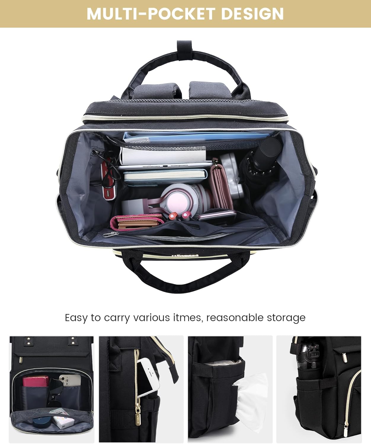 LOVEVOOK Laptop Backpack for Women, Travel with Compartment, Water Resistant Teacher Nurse Backpack, Anti-theft Back Pack Charger Work Doctor, 15.6-Inch, Black - Image 9