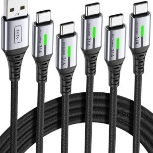 INIU USB to C Cable Fast Charging, [5 Packs, 1.6FT+3.3FT2+6.6FT2] 3.1A Type C Cords, Nylon USB-C Phone Charger Cables for iPhone 16, Samsung S21, Google, Kid, Airplane, Business, Car
